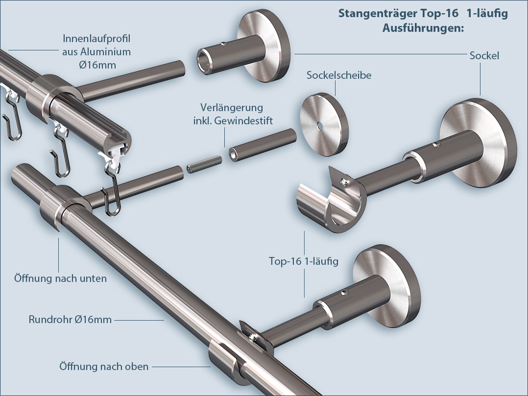 Use wall mount brackets for round tube curtain rods and interior curtain rods Top-16mm single-track