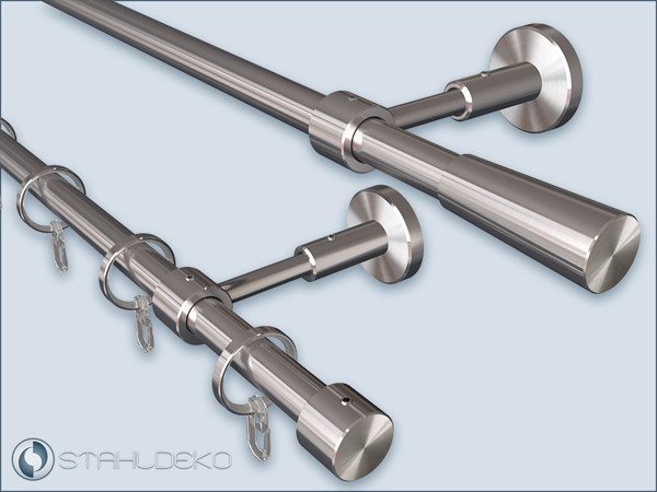 Stainless steel curtain rod Primo-16, single-track, tube diameter 16mm, rings and hooks,for wall mounting