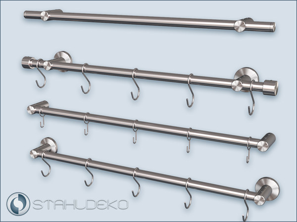 Kitchen railing, System Post 16, Stainless steel material incl. railing hooks for kitchen items