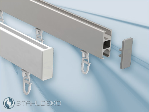 End piece for square inner running curtain track 14x35mm as end cap made of light grey plastic