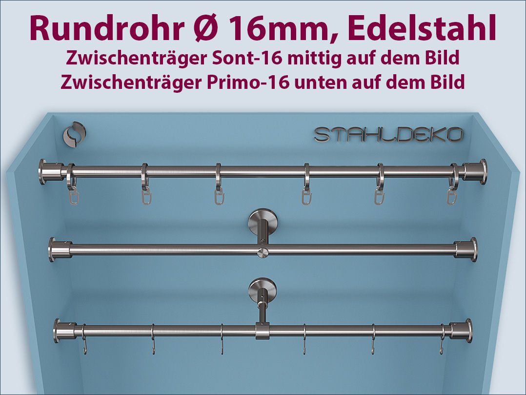 Wandlager-16 wall-to-wall curtain rod with Sont and Primo intermediate brackets, curtain rings and curtain hooks