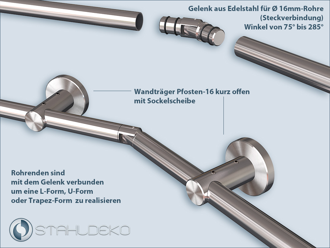 Joint for 16mm tubes with the short post 16 railing system