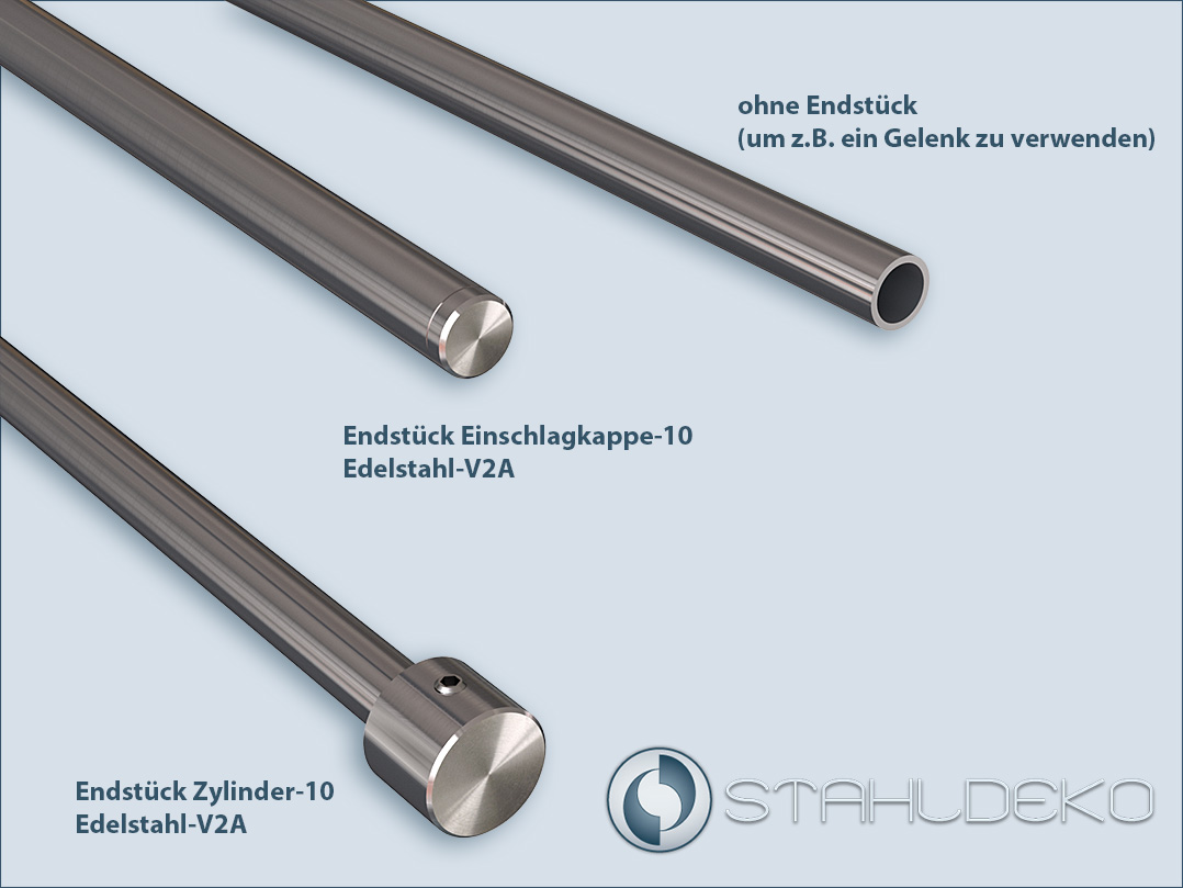 For our railing systems with 10mm tubes we offer impact caps or cylinder end pieces