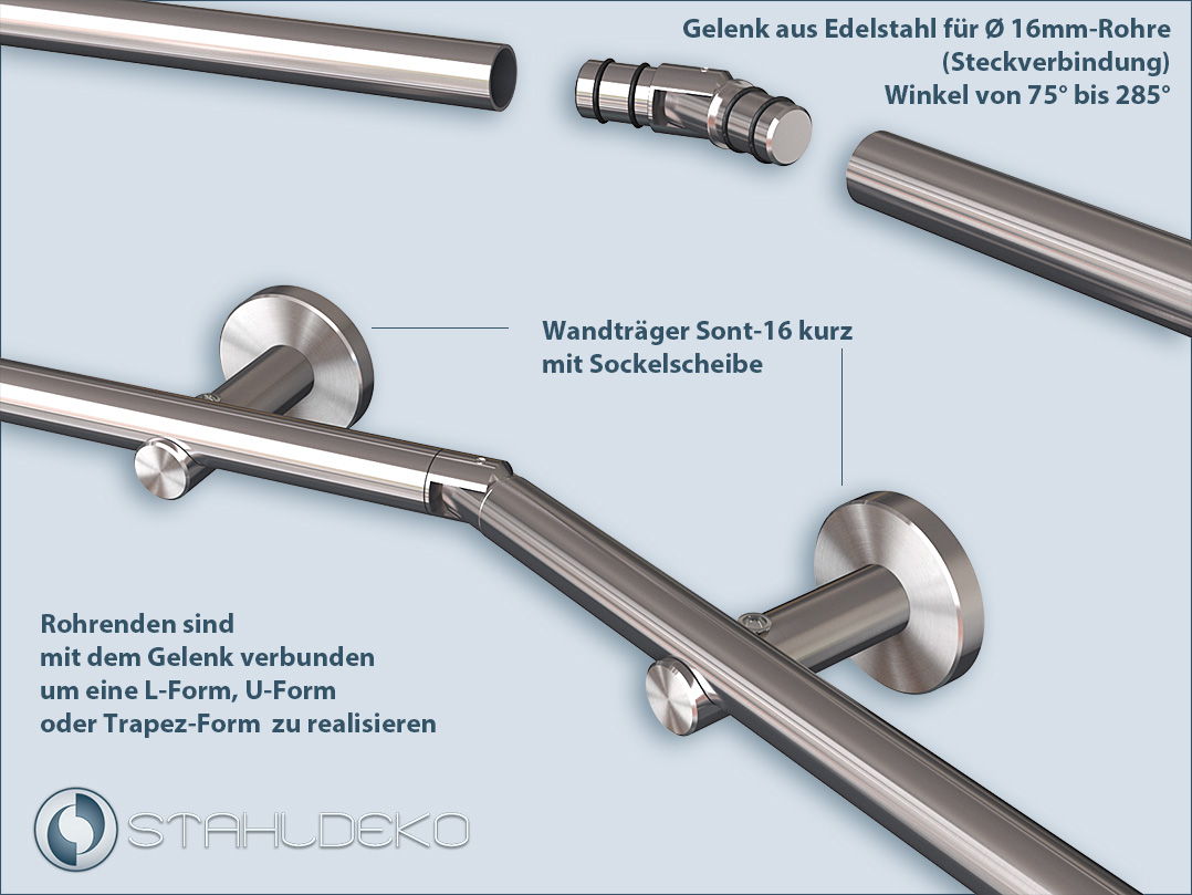 Articulated connector for 16mm pipes with the kitchen railing Sont-16