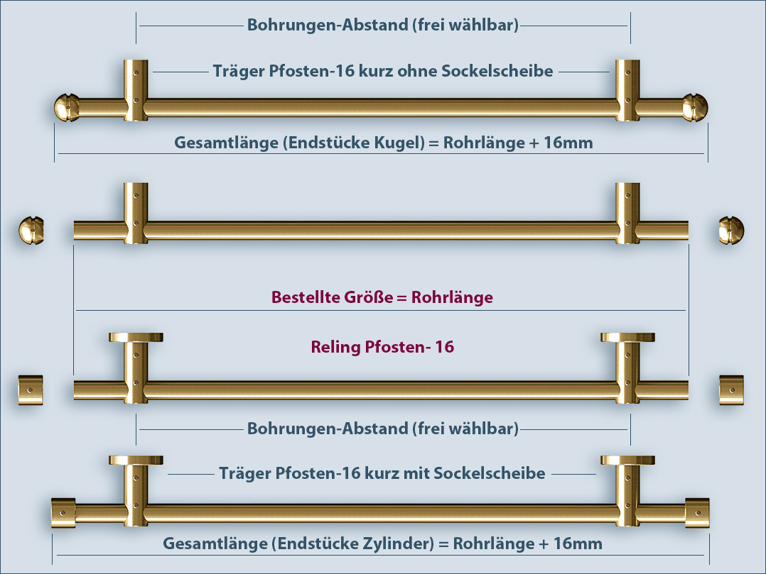 Railing made of solid brass system post 16mm, calculate and buy the correct length