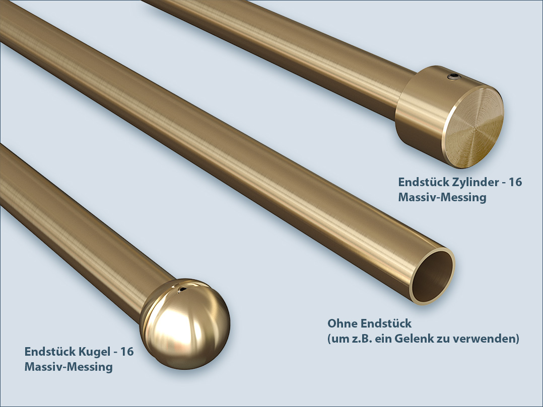 Matching brass end pieces for kitchen railing with 16mm tube