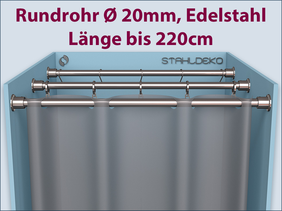 Shower curtain bracket made of stainless steel Ø 20mm, adjust