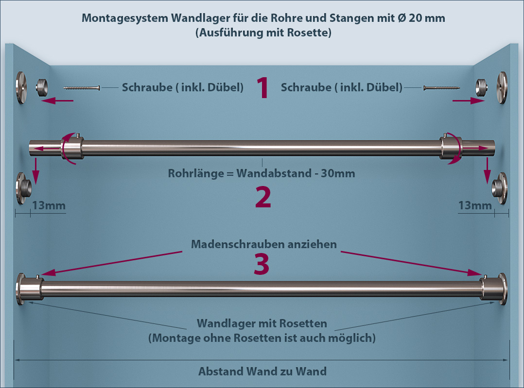 Oval Bar Abstand Halterung 15x30mm, Chrom - Furnica