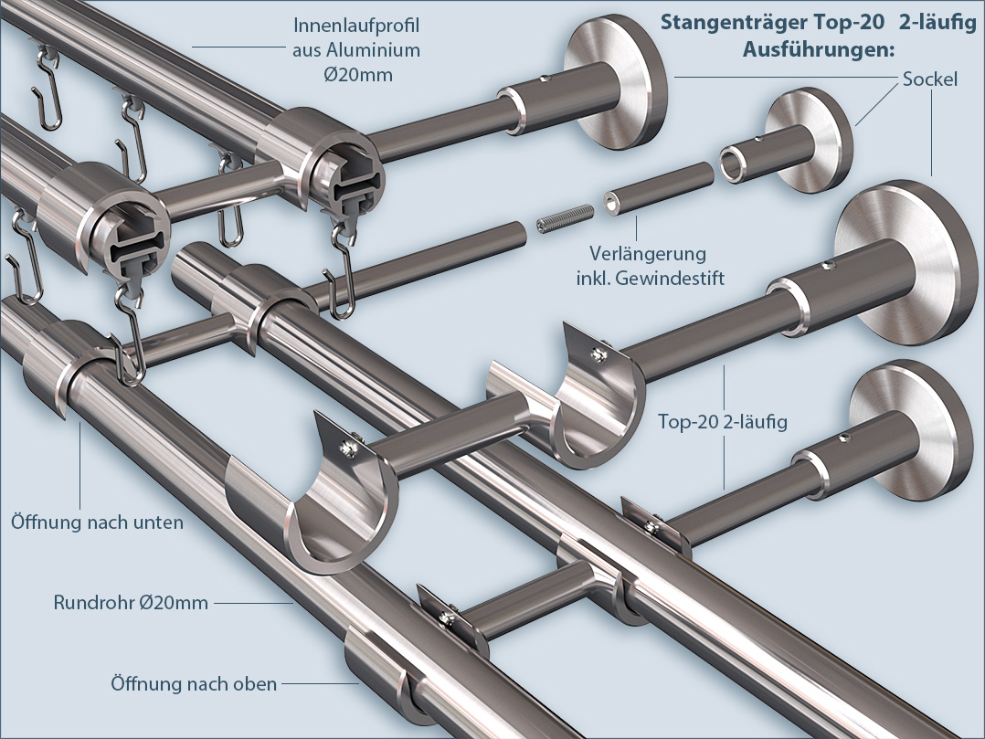 Discover the top 20 designs for brackets for curtain rod models with 2-track round tube and inner track profiles of 20mm here