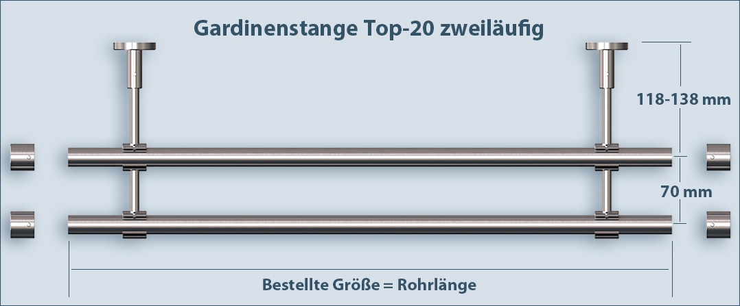 Measure the double-track curtain rod made of stainless steel System Top-20 and order the correct length