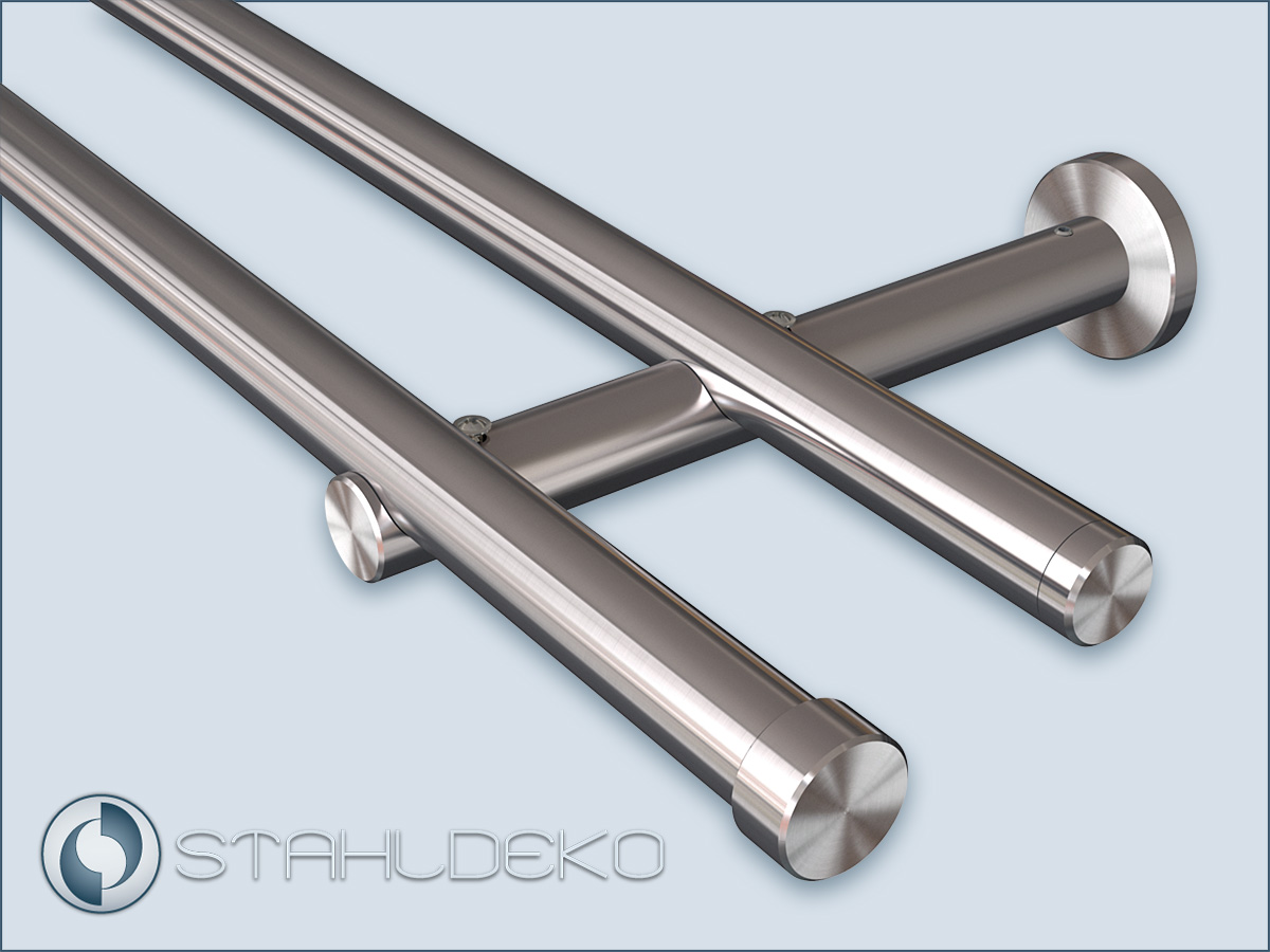 Double curtain rod 20mm,Sont-20 mount,Stainless steel cap end button,without rings  curtain hooks,Stainless steel
