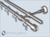 Simple stainless steel curtain rod,16mm diameter,double-track with Primo-16 brackets,Cylinder end knobs and curtain rings.