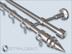 Simple stainless steel curtain rod,16mm diameter,double-track with Primo-16 brackets,Spike finials and curtain rings.