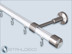 Elegant single-track Top-20 curtain rod with 20 mm diameter round aluminum profile in glossy white,cylinder end pieces,Wall brackets and hooks made of stainless steel