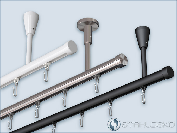 Standard single-track interior curtain rod for ceiling mounting in stainless steel, Aluminium,Assemble white and black to measure