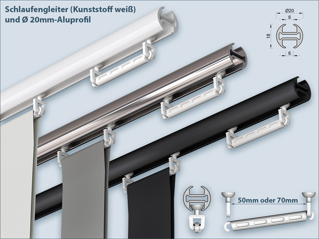 Gliders for curtains with loops, suitable for 20mm aluminum inner rail profile