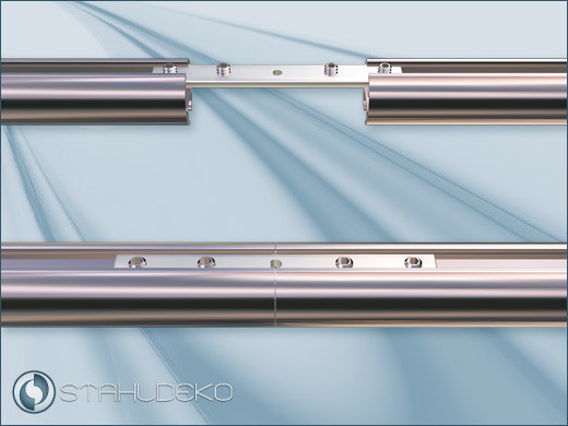 Rail connector for round aluminum profiles with 20mm diameter, also for curtain tracks and inner track curtain rails