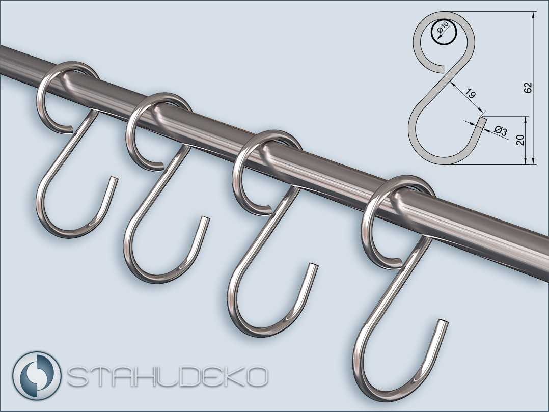Sizing diagram for Nirosta stainless steel ring hook for 10 mm coat rack bars