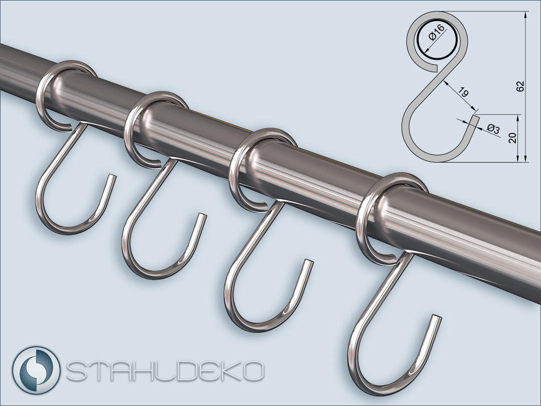 Stainless Steel Ring Hook for 16mm Diameter Pipes, Accurate Representation