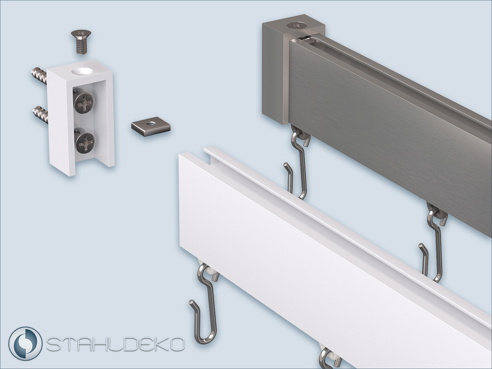 Wall bracket for square interior track profile 14x35 mm, stainless steel or white