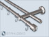Stainless steel curtain rod with double track tube 16mm and post-16 brackets, cylinder finials and curtain hooks.