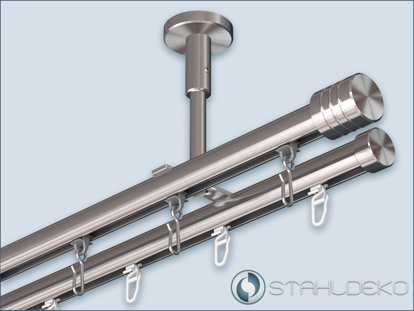 Inner track curtain rod Standard-double track for ceiling mounting, with 20mm round profile