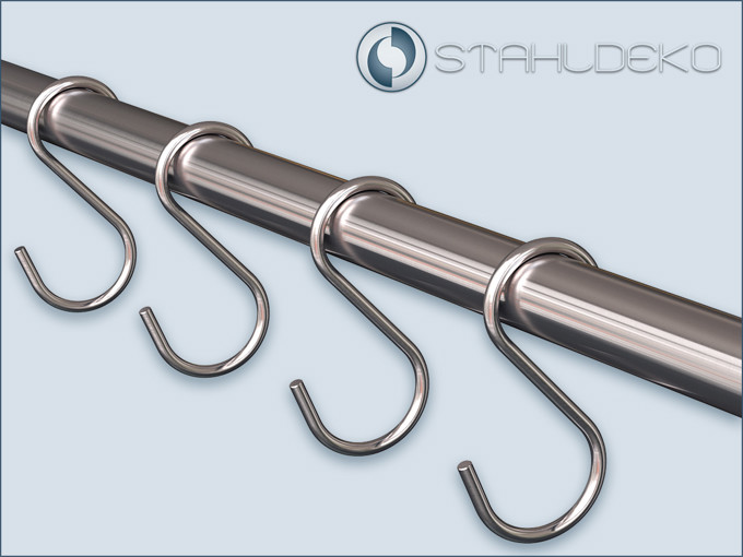 Nirosta-Edelstahlhooks,S-shape for tubes and rods with a diameter of 16mm. Curtain hooks or railing hooks