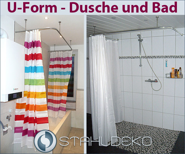 U-shaped Shower Curtain Rod barrier-free, for bathtubs or showers, stainless steel or white